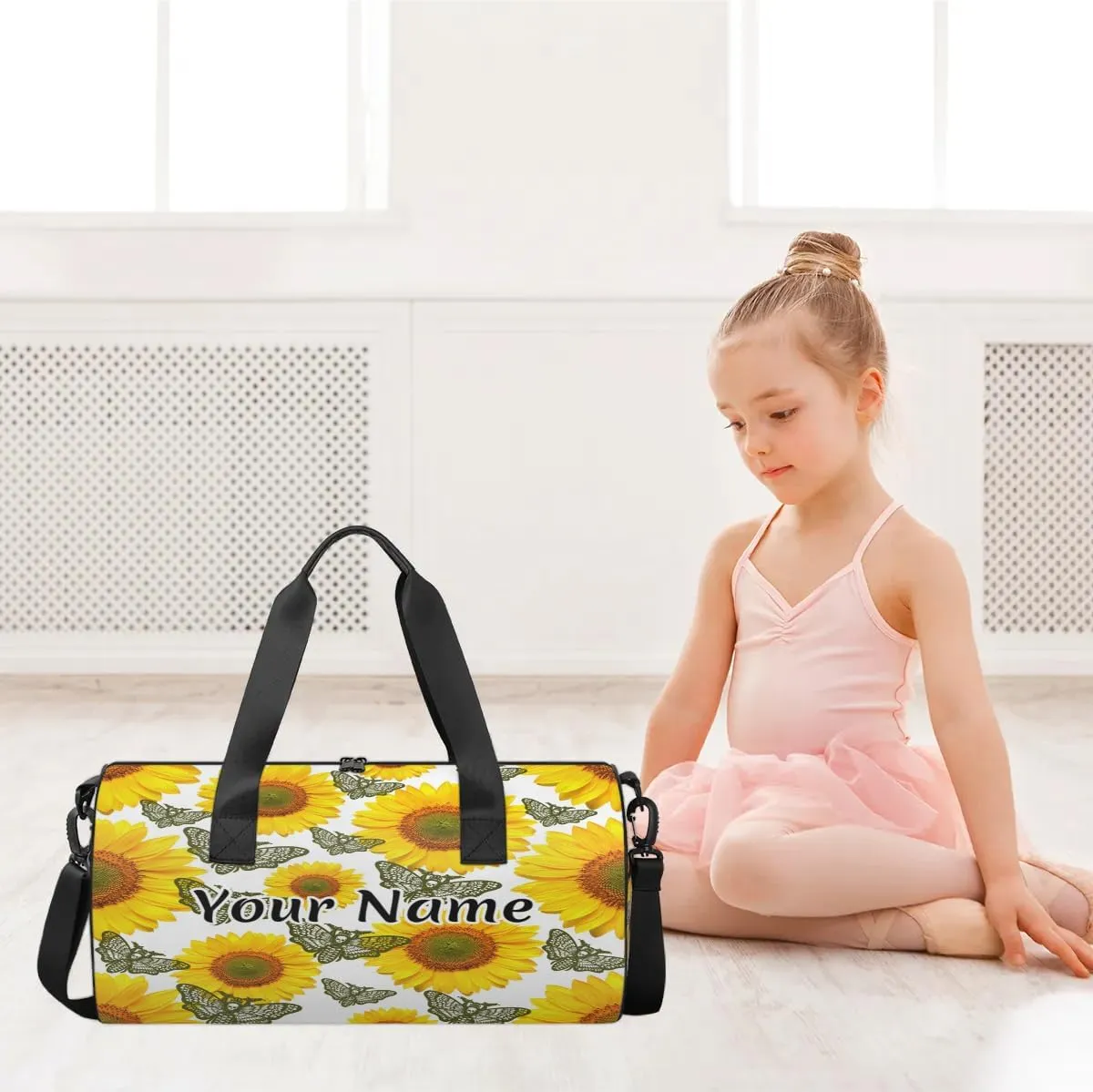 Personalized Duffel Bag for Women, Custom Skull Moth Gothic Gym Bag for Sports, Waterproof Dance Bag with Name, Lightweight Carryon Gym Bag, Sunflower