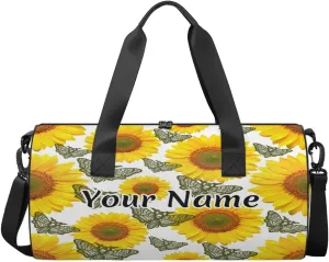 Personalized Duffel Bag for Women, Custom Skull Moth Gothic Gym Bag for Sports, Waterproof Dance Bag with Name, Lightweight Carryon Gym Bag, Sunflower