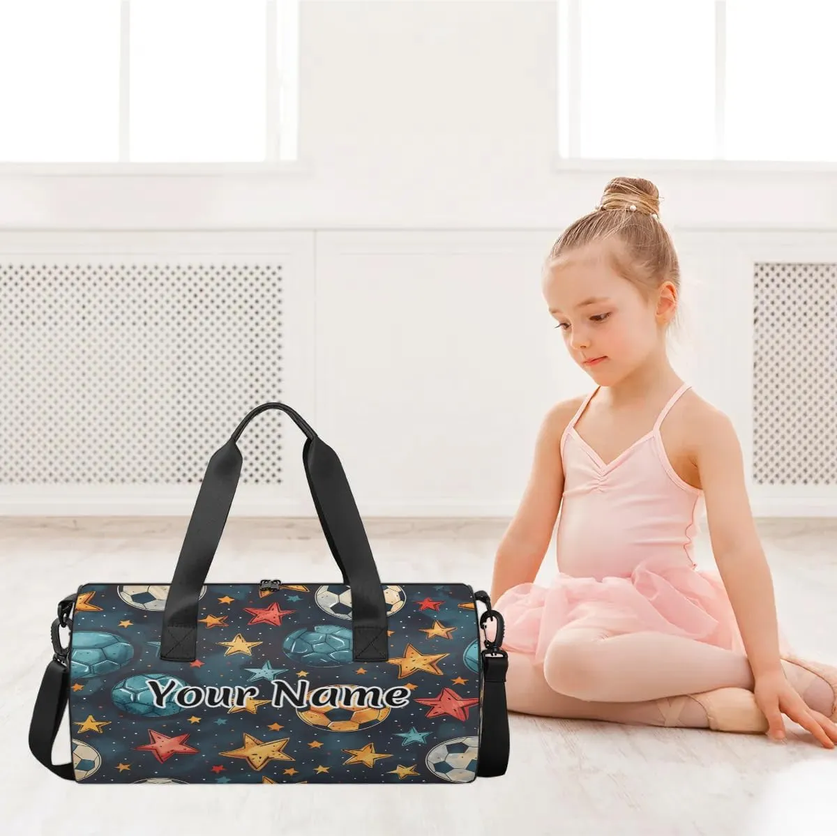 Personalized Duffel Bag for Women, Custom Soccer Ball Gym Bag for Sports, Waterproof Dance Bag with Name, Lightweight Carryon Gym Bag, Colorful Football
