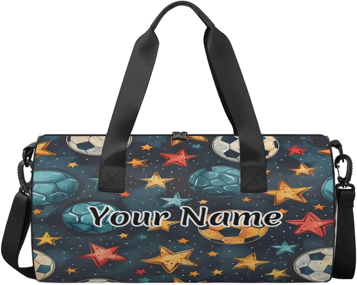 Personalized Duffel Bag for Women, Custom Soccer Ball Gym Bag for Sports, Waterproof Dance Bag with Name, Lightweight Carryon Gym Bag, Colorful Football
