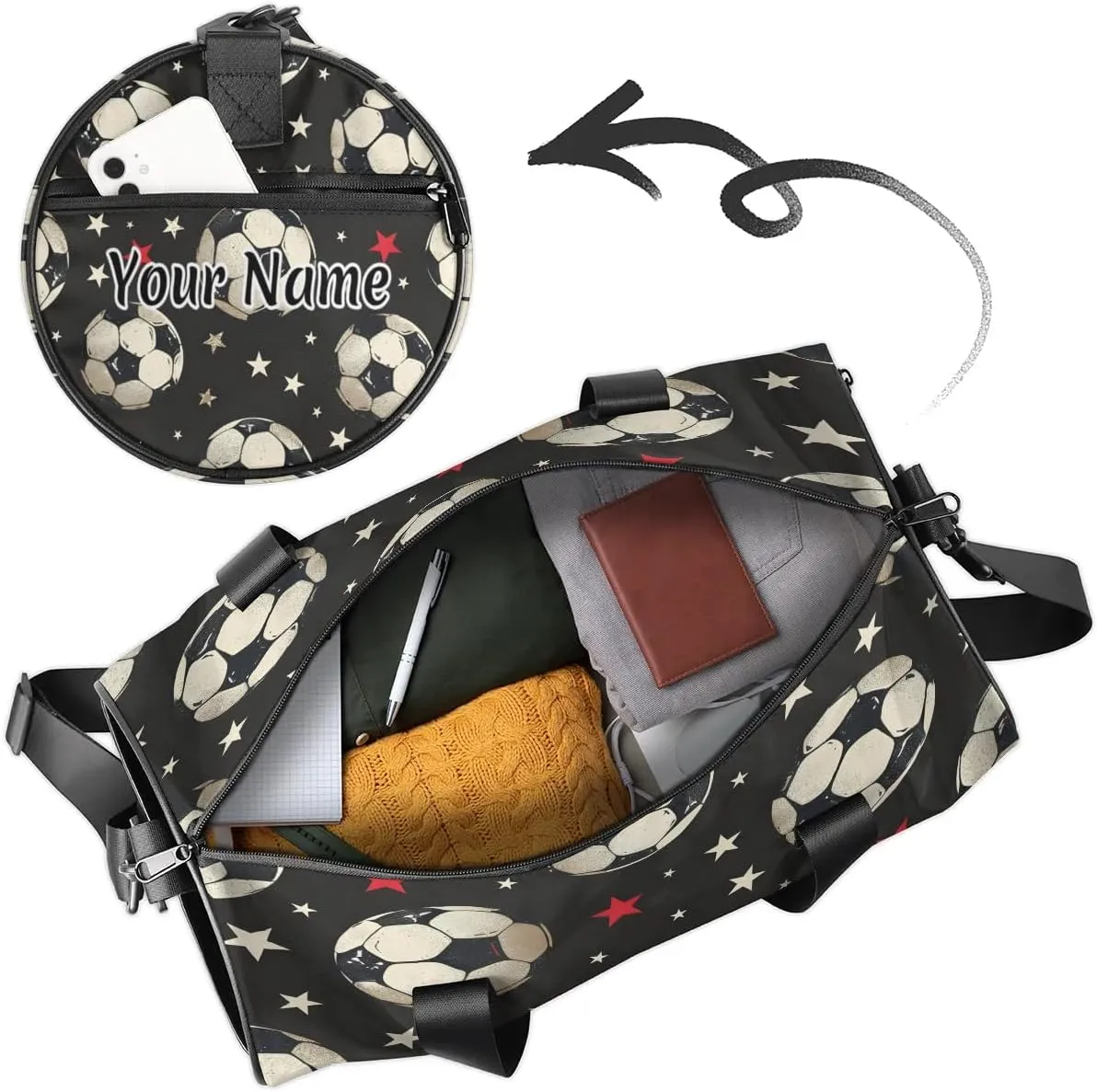 Personalized Duffel Bag for Women, Custom Sports Gym Bag for Sports, Waterproof Dance Bag with Name, Lightweight Carryon Gym Bag, Soccer Ball