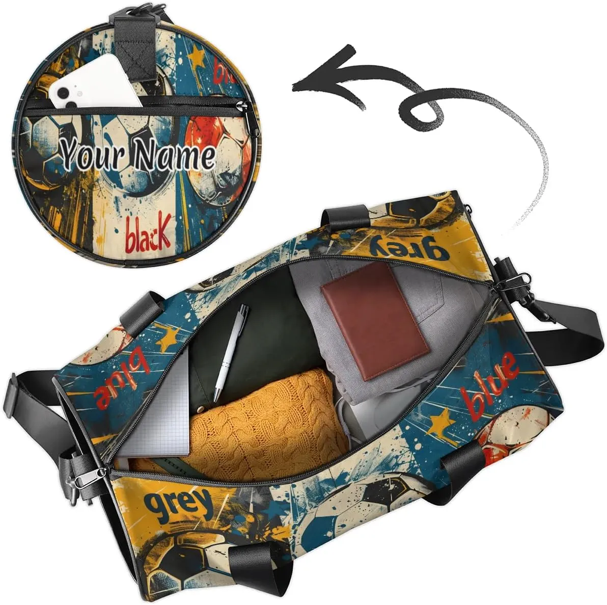Personalized Duffel Bag for Women, Custom Sports Soccer Gym Bag for Sports, Waterproof Dance Bag with Name, Lightweight Carryon Gym Bag, Soccer Balls