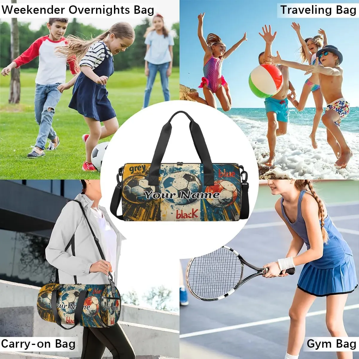 Personalized Duffel Bag for Women, Custom Sports Soccer Gym Bag for Sports, Waterproof Dance Bag with Name, Lightweight Carryon Gym Bag, Soccer Balls