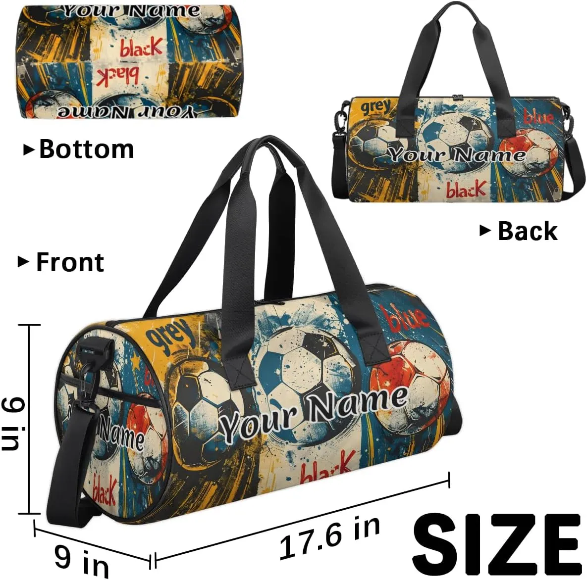 Personalized Duffel Bag for Women, Custom Sports Soccer Gym Bag for Sports, Waterproof Dance Bag with Name, Lightweight Carryon Gym Bag, Soccer Balls