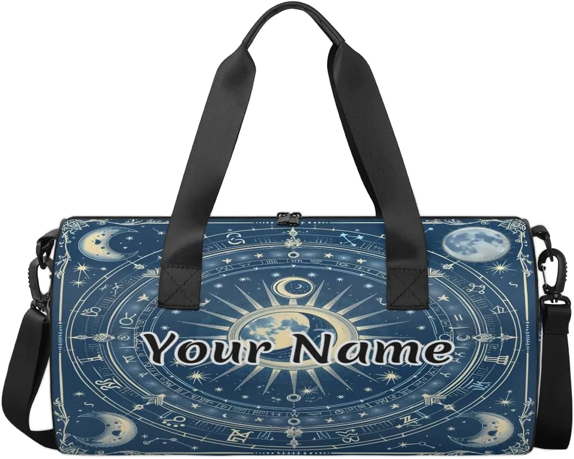 Personalized Duffel Bag for Women, Custom Sun and Moon Gym Bag for Sports, Waterproof Dance Bag with Name, Lightweight Carryon Gym Bag, Sun Moon Constellations Horoscopes