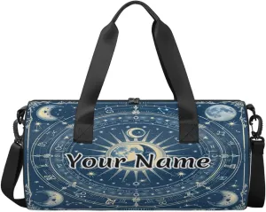 Personalized Duffel Bag for Women, Custom Sun and Moon Gym Bag for Sports, Waterproof Dance Bag with Name, Lightweight Carryon Gym Bag, Sun Moon Constellations Horoscopes