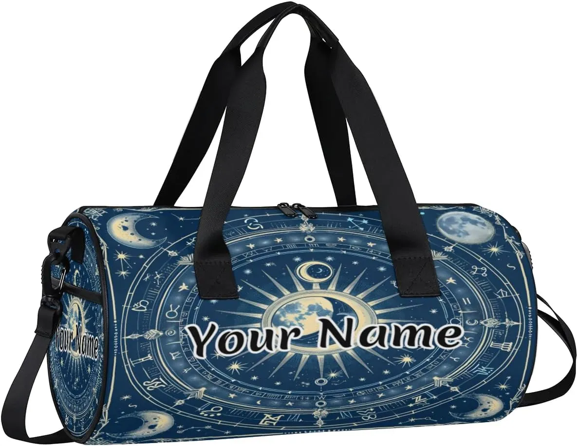 Personalized Duffel Bag for Women, Custom Sun and Moon Gym Bag for Sports, Waterproof Dance Bag with Name, Lightweight Carryon Gym Bag, Sun Moon Constellations Horoscopes
