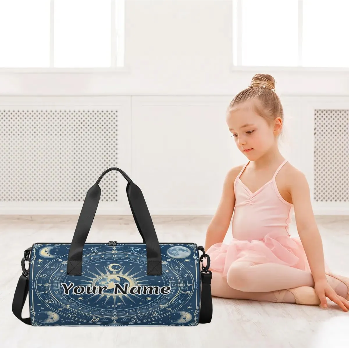 Personalized Duffel Bag for Women, Custom Sun and Moon Gym Bag for Sports, Waterproof Dance Bag with Name, Lightweight Carryon Gym Bag, Sun Moon Constellations Horoscopes
