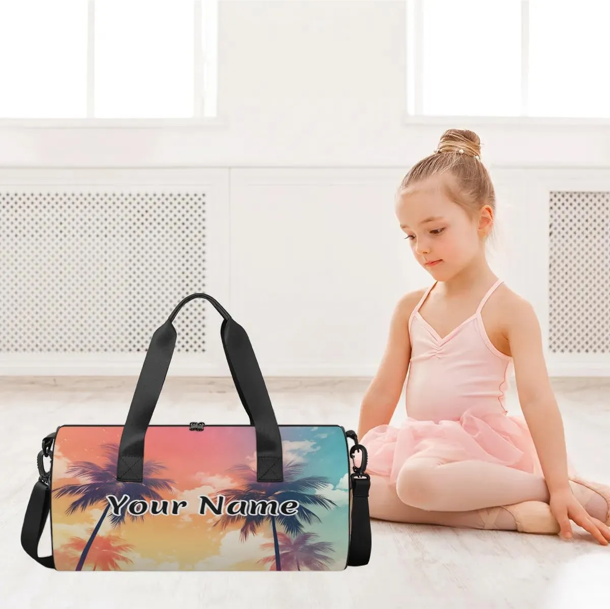 Personalized Duffel Bag for Women, Custom Tropical Sea Palm Tree Gym Bag for Sports, Waterproof Dance Bag with Name, Lightweight Carryon Gym Bag, Palm Trees
