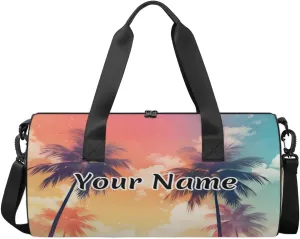 Personalized Duffel Bag for Women, Custom Tropical Sea Palm Tree Gym Bag for Sports, Waterproof Dance Bag with Name, Lightweight Carryon Gym Bag, Palm Trees