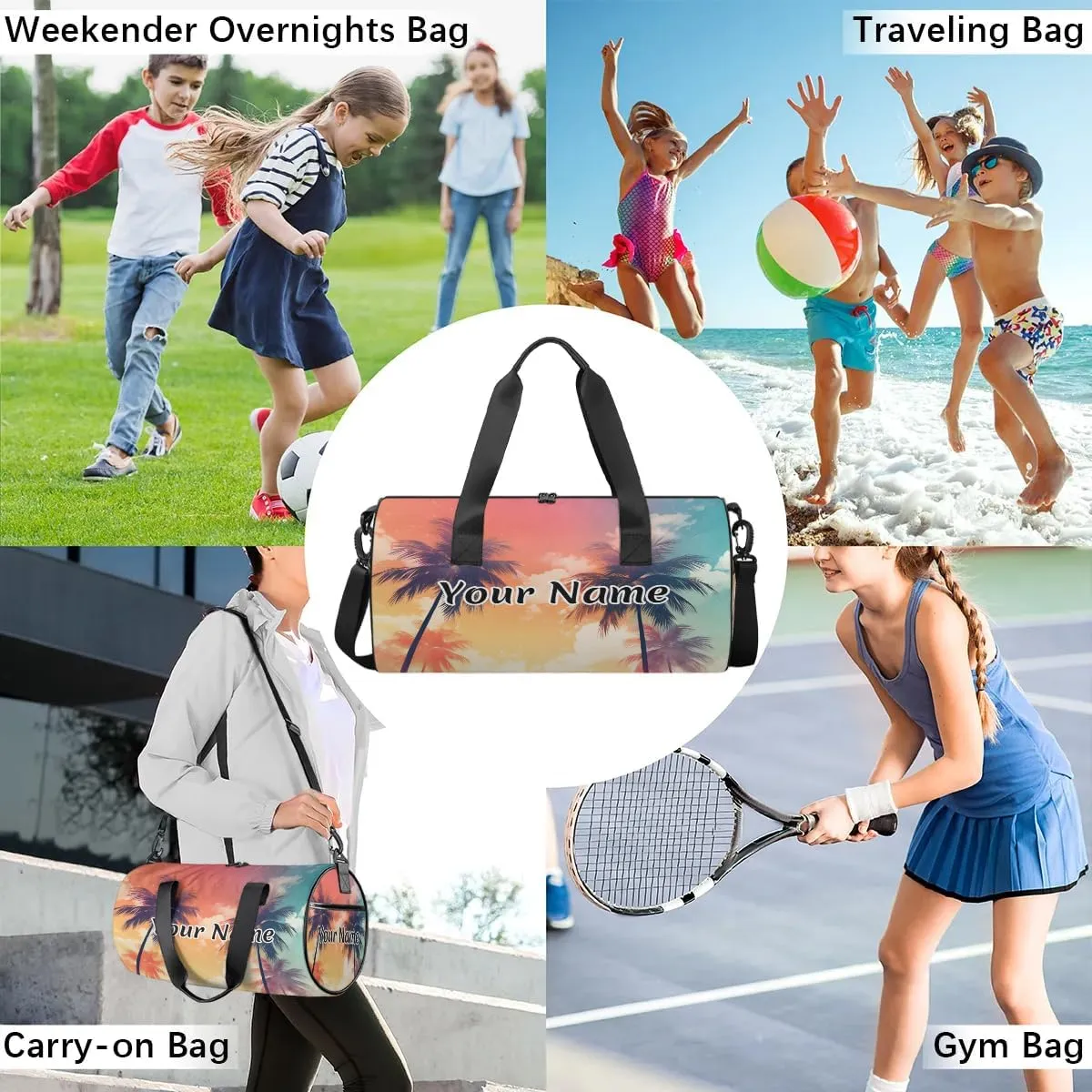 Personalized Duffel Bag for Women, Custom Tropical Sea Palm Tree Gym Bag for Sports, Waterproof Dance Bag with Name, Lightweight Carryon Gym Bag, Palm Trees