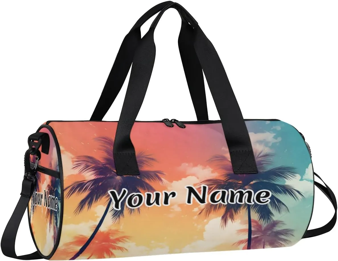 Personalized Duffel Bag for Women, Custom Tropical Sea Palm Tree Gym Bag for Sports, Waterproof Dance Bag with Name, Lightweight Carryon Gym Bag, Palm Trees