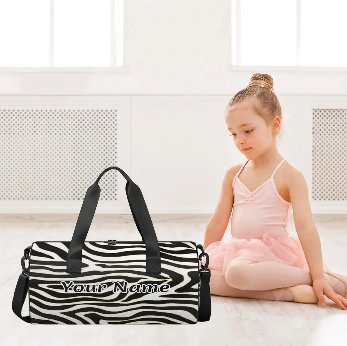 Personalized Duffel Bag for Women, Custom Zebra Gym Bag for Sports, Waterproof Dance Bag with Name, Lightweight Carryon Gym Bag, Zebra Print