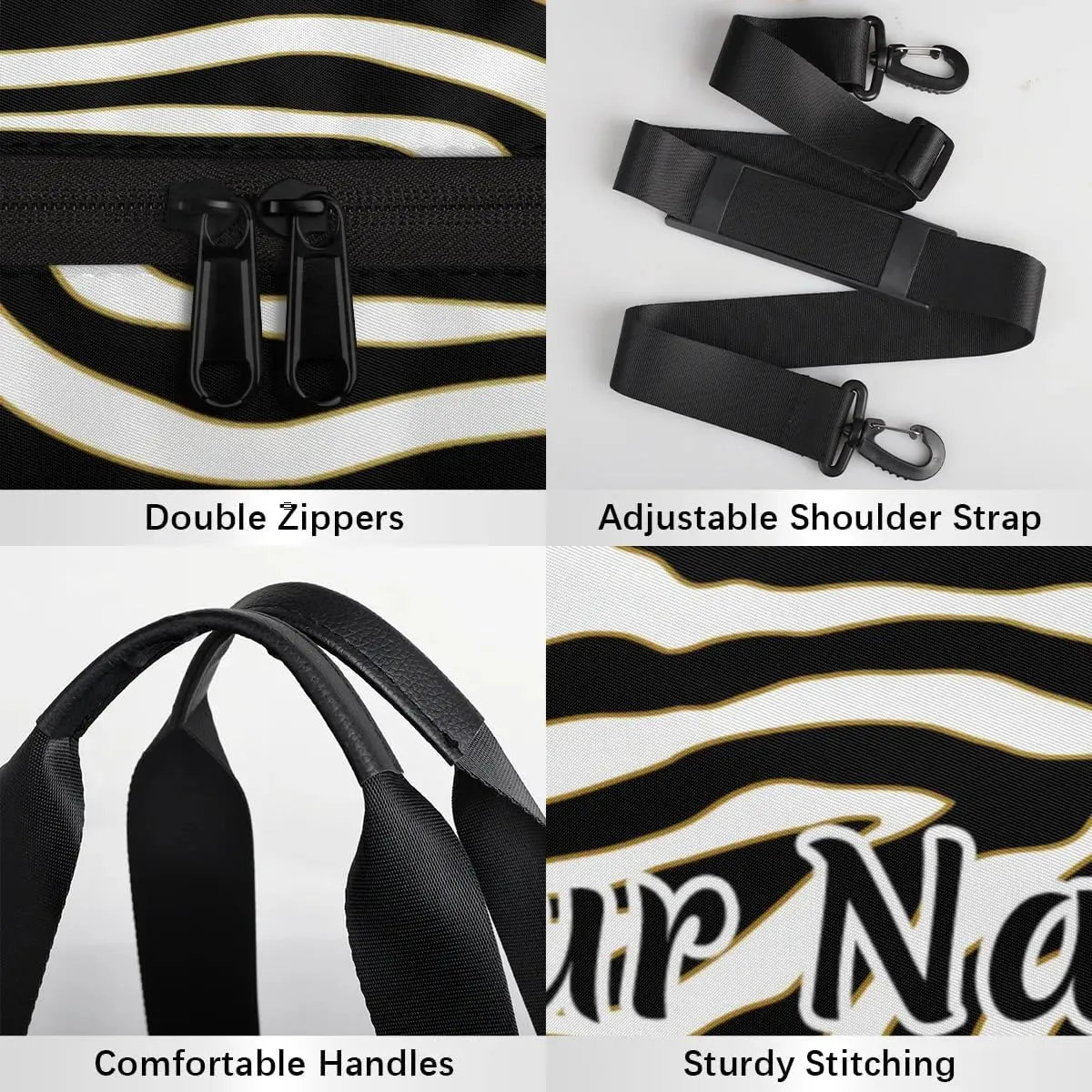 Personalized Duffel Bag for Women, Custom Zebra Gym Bag for Sports, Waterproof Dance Bag with Name, Lightweight Carryon Gym Bag, Zebra Print