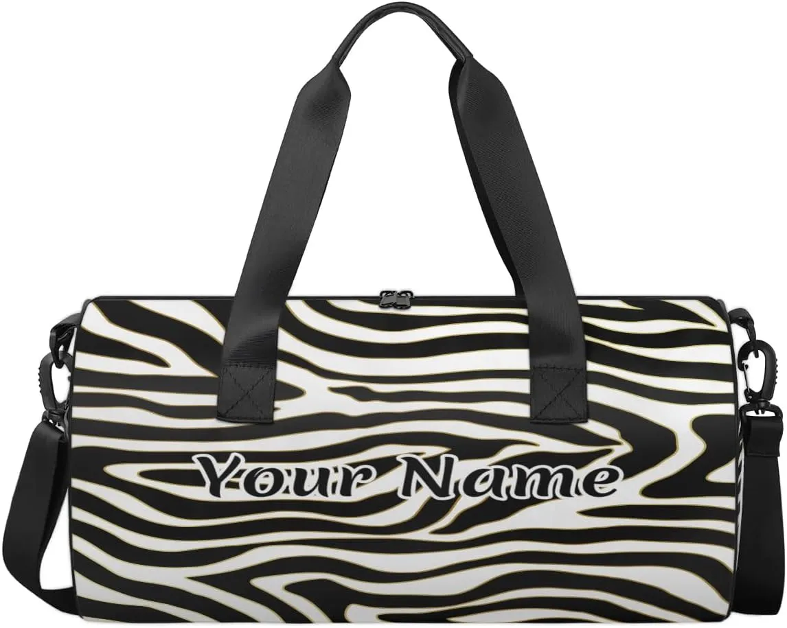 Personalized Duffel Bag for Women, Custom Zebra Gym Bag for Sports, Waterproof Dance Bag with Name, Lightweight Carryon Gym Bag, Zebra Print