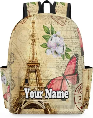Personalized Eiffel Tower Preschool Toddler Backpack for Boys Girls Custom Kids Name Small Bookbags Kindergarten Elementary Backpack, Butterfly Flower
