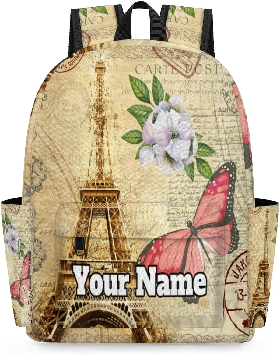 Personalized Eiffel Tower Preschool Toddler Backpack for Boys Girls Custom Kids Name Small Bookbags Kindergarten Elementary Backpack, Butterfly Flower