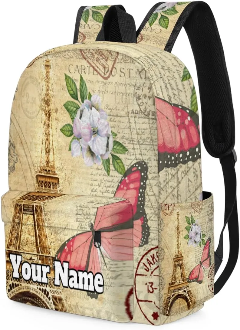 Personalized Eiffel Tower Preschool Toddler Backpack for Boys Girls Custom Kids Name Small Bookbags Kindergarten Elementary Backpack, Butterfly Flower