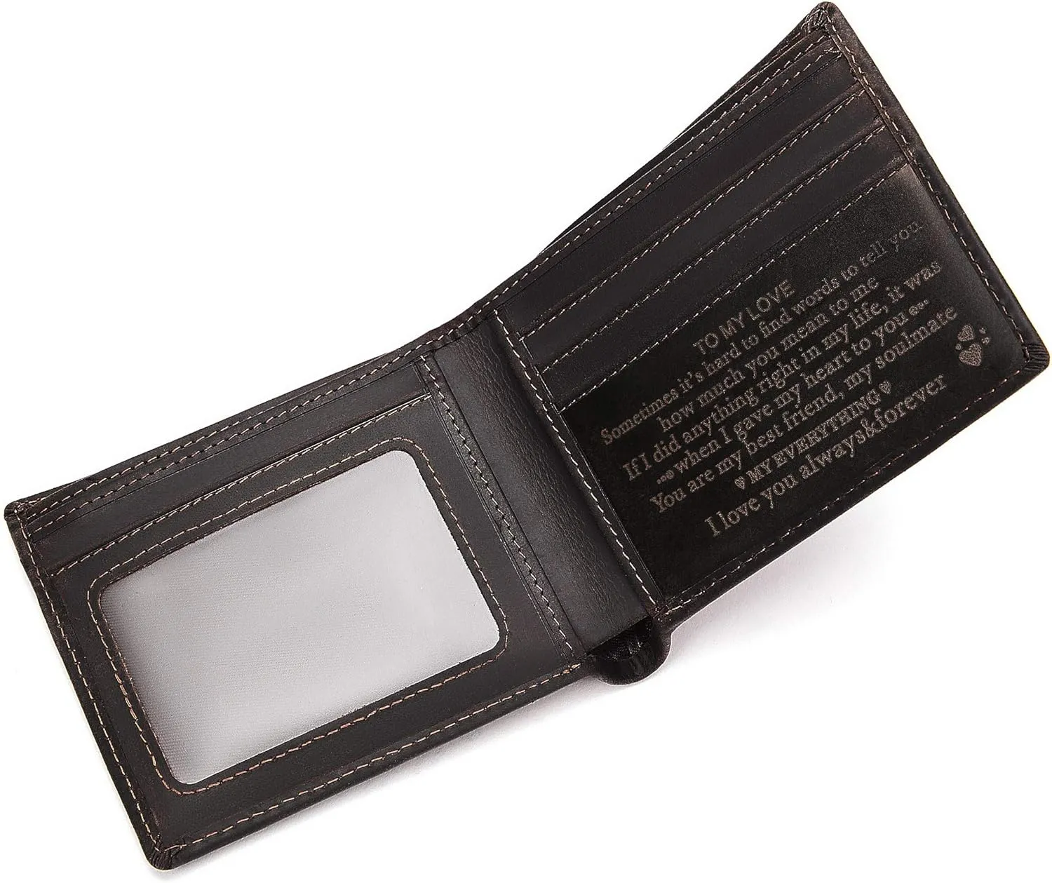 Personalized Engraved Bifold Wallet for Men - Custom Logo Name Leather Wallet for Husband Boyfriend Dad Son - Graduation Christmas Fathers Day Valentines Birthday Anniversary Wedding Adult Gift