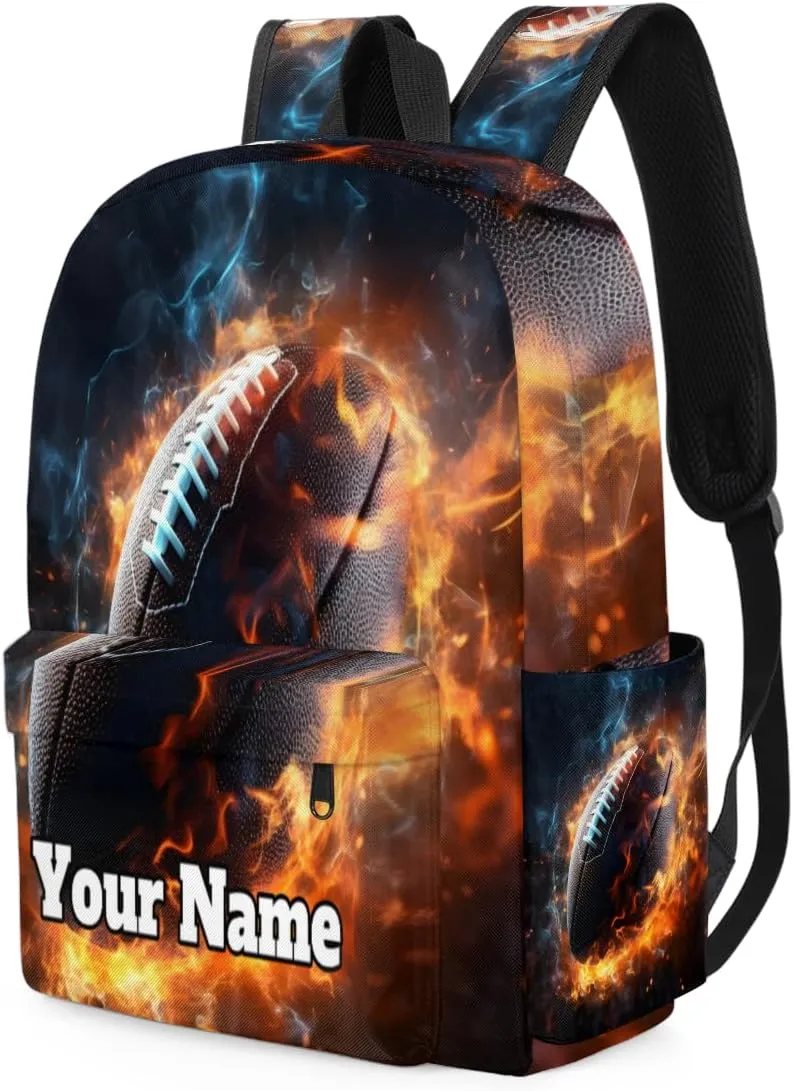 Personalized Fire Rugby Preschool Toddler Backpack for Boys Girls Custom Kids Name Small Bookbags Kindergarten Elementary Backpack, Football