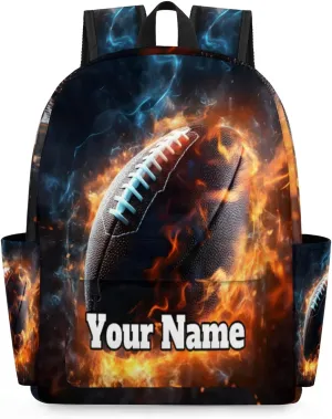 Personalized Fire Rugby Preschool Toddler Backpack for Boys Girls Custom Kids Name Small Bookbags Kindergarten Elementary Backpack, Football