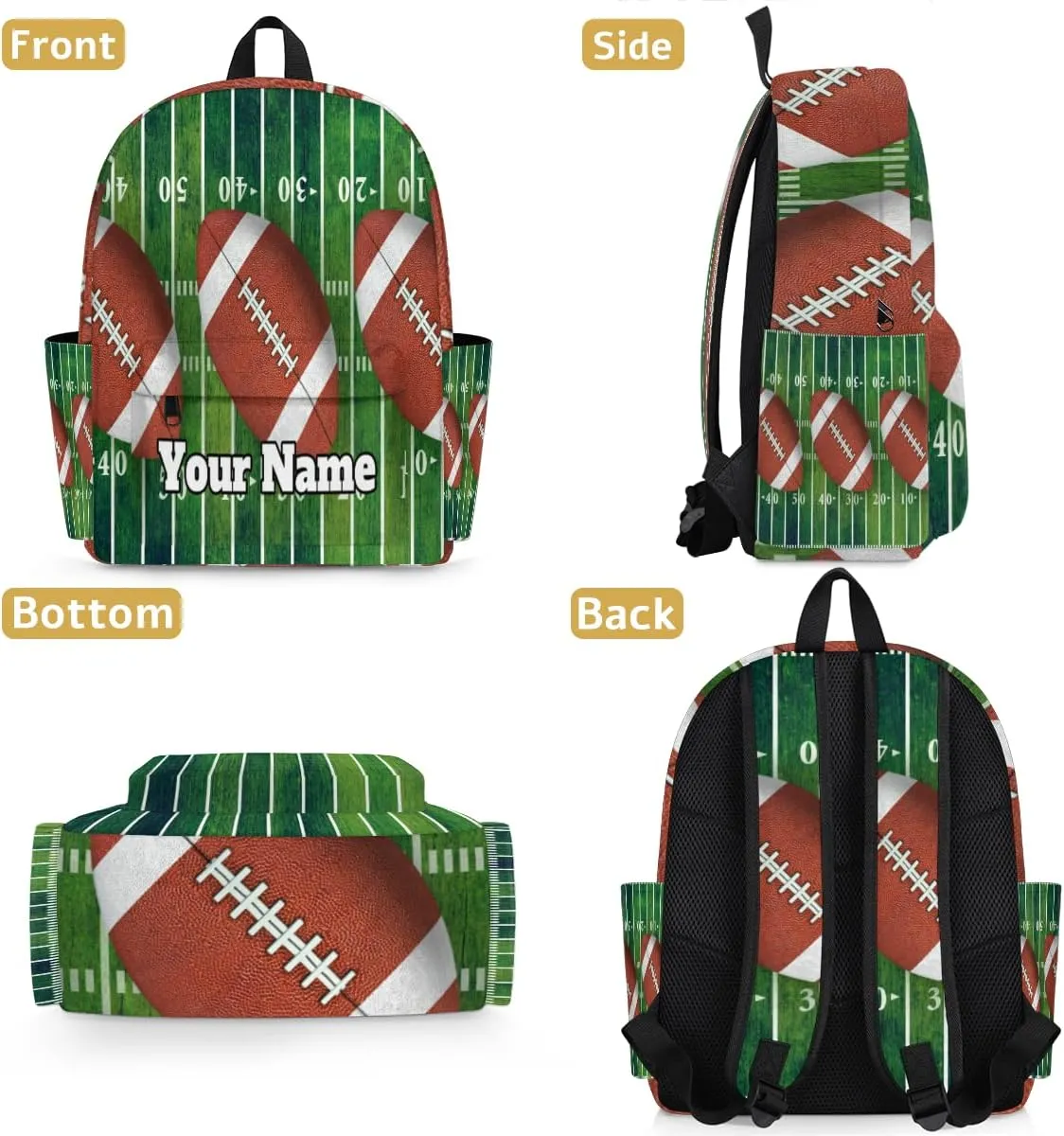 Personalized Football Preschool Toddler Backpack for Boys Girls Custom Kids Name Small Bookbags Kindergarten Elementary Backpack, Football Field