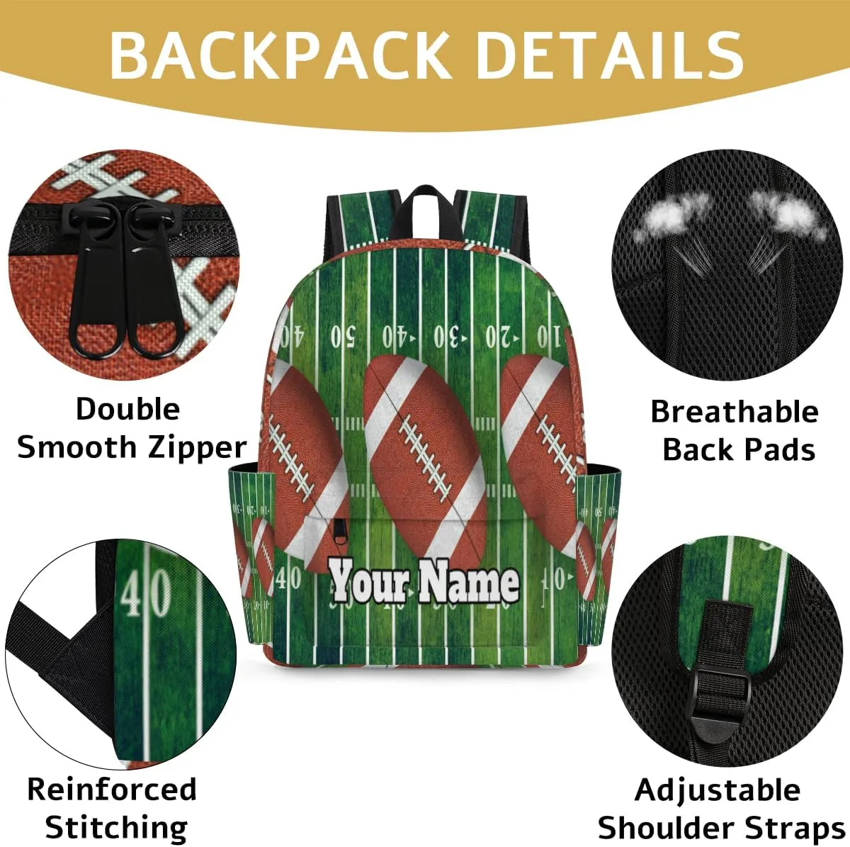 Personalized Football Preschool Toddler Backpack for Boys Girls Custom Kids Name Small Bookbags Kindergarten Elementary Backpack, Football Field