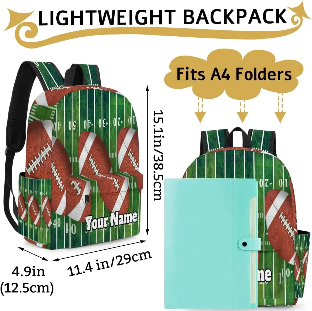 Personalized Football Preschool Toddler Backpack for Boys Girls Custom Kids Name Small Bookbags Kindergarten Elementary Backpack, Football Field