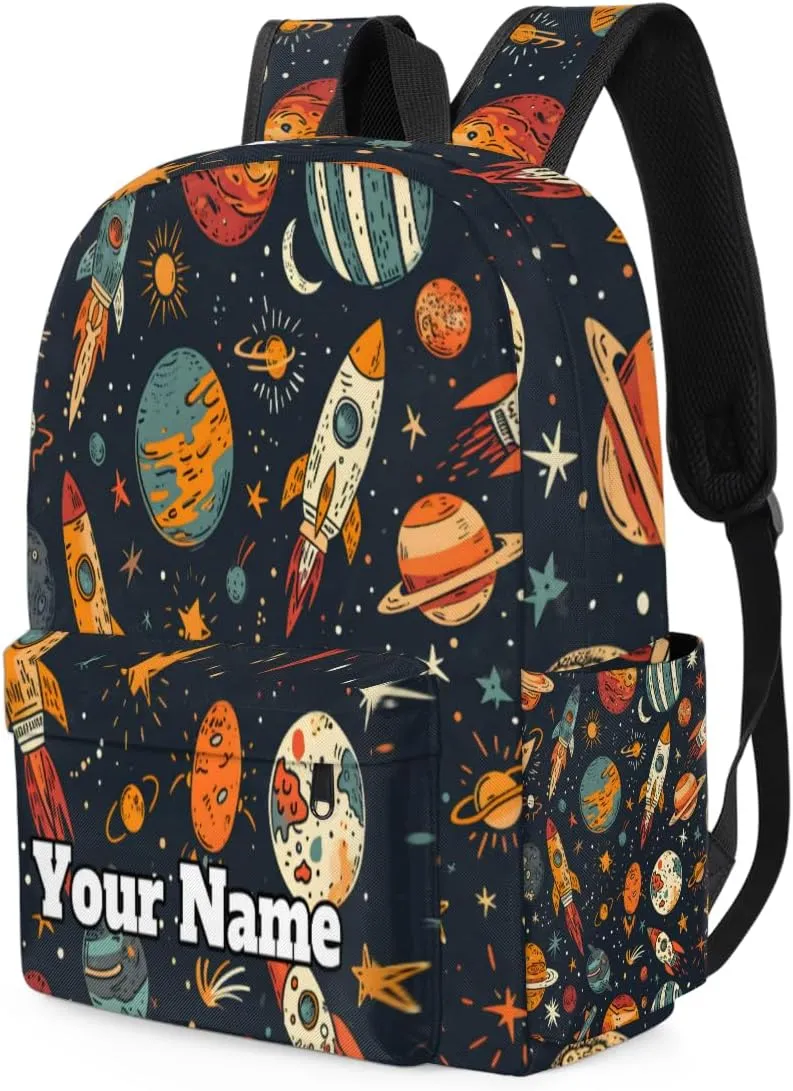 Personalized Galaxy Planet Preschool Toddler Backpack for Boys Girls Custom Kids Name Small Bookbags Kindergarten Elementary Backpack, Space Universe Rocket