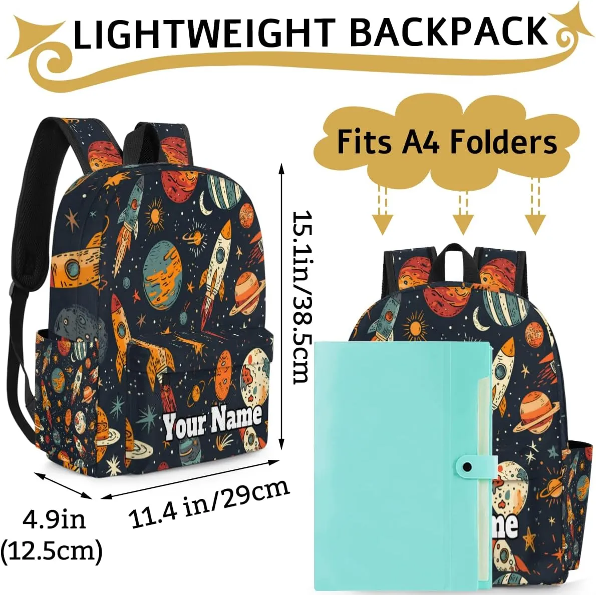 Personalized Galaxy Planet Preschool Toddler Backpack for Boys Girls Custom Kids Name Small Bookbags Kindergarten Elementary Backpack, Space Universe Rocket