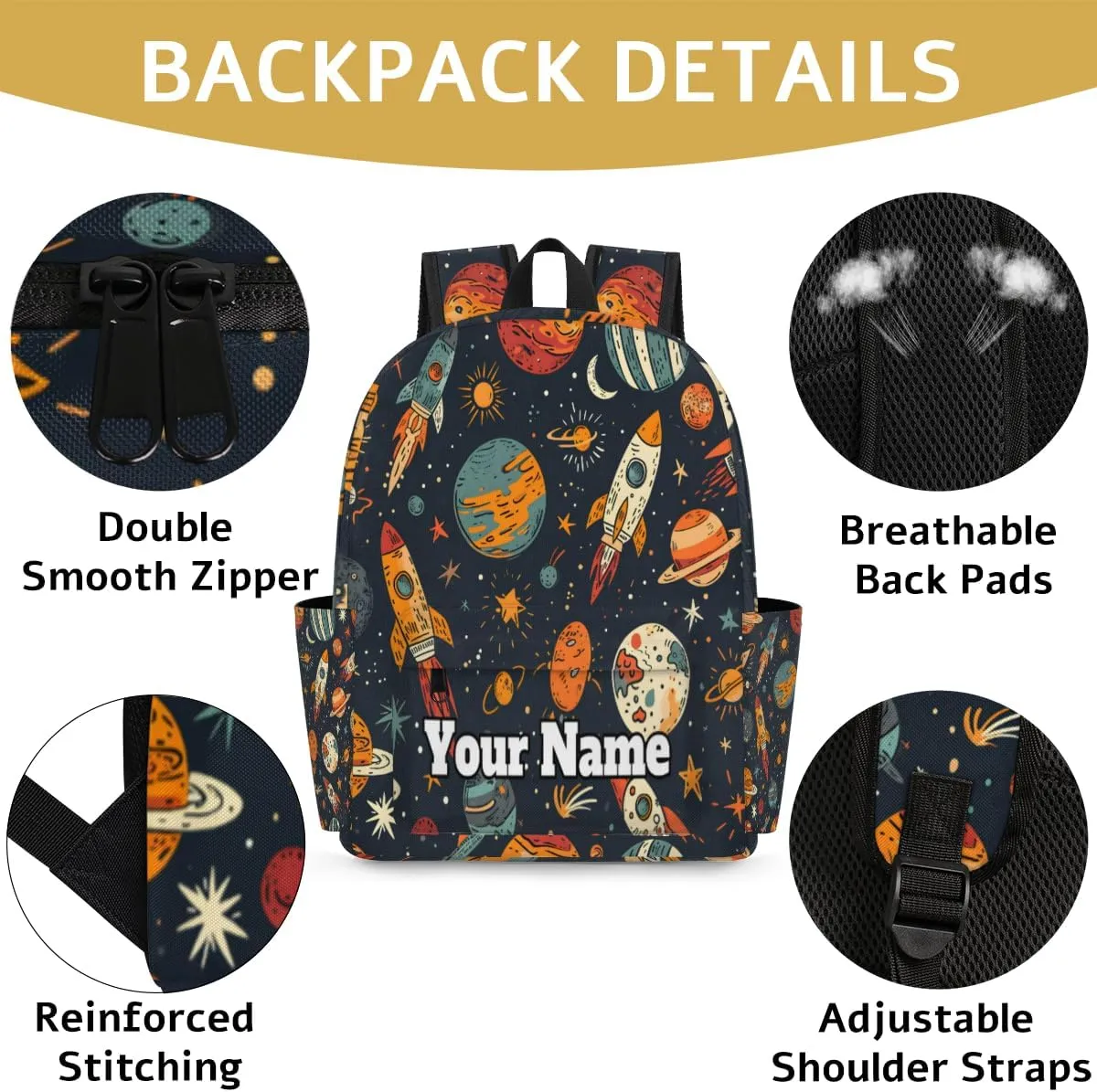 Personalized Galaxy Planet Preschool Toddler Backpack for Boys Girls Custom Kids Name Small Bookbags Kindergarten Elementary Backpack, Space Universe Rocket