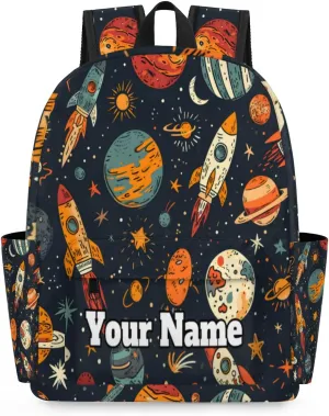 Personalized Galaxy Planet Preschool Toddler Backpack for Boys Girls Custom Kids Name Small Bookbags Kindergarten Elementary Backpack, Space Universe Rocket