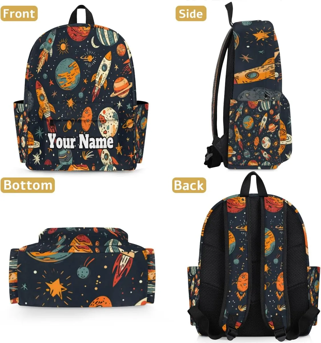 Personalized Galaxy Planet Preschool Toddler Backpack for Boys Girls Custom Kids Name Small Bookbags Kindergarten Elementary Backpack, Space Universe Rocket