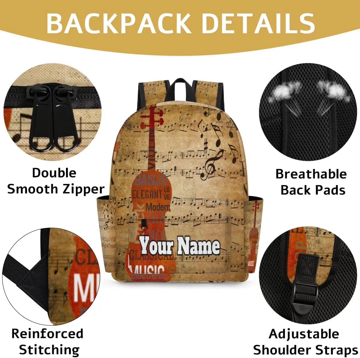 Personalized Guitar Preschool Toddler Backpack for Boys Girls Custom Kids Name Small Bookbags Kindergarten Elementary Backpack, Music Note
