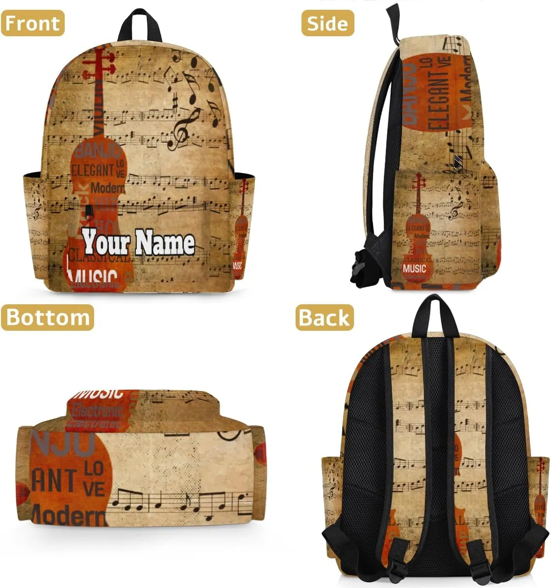 Personalized Guitar Preschool Toddler Backpack for Boys Girls Custom Kids Name Small Bookbags Kindergarten Elementary Backpack, Music Note