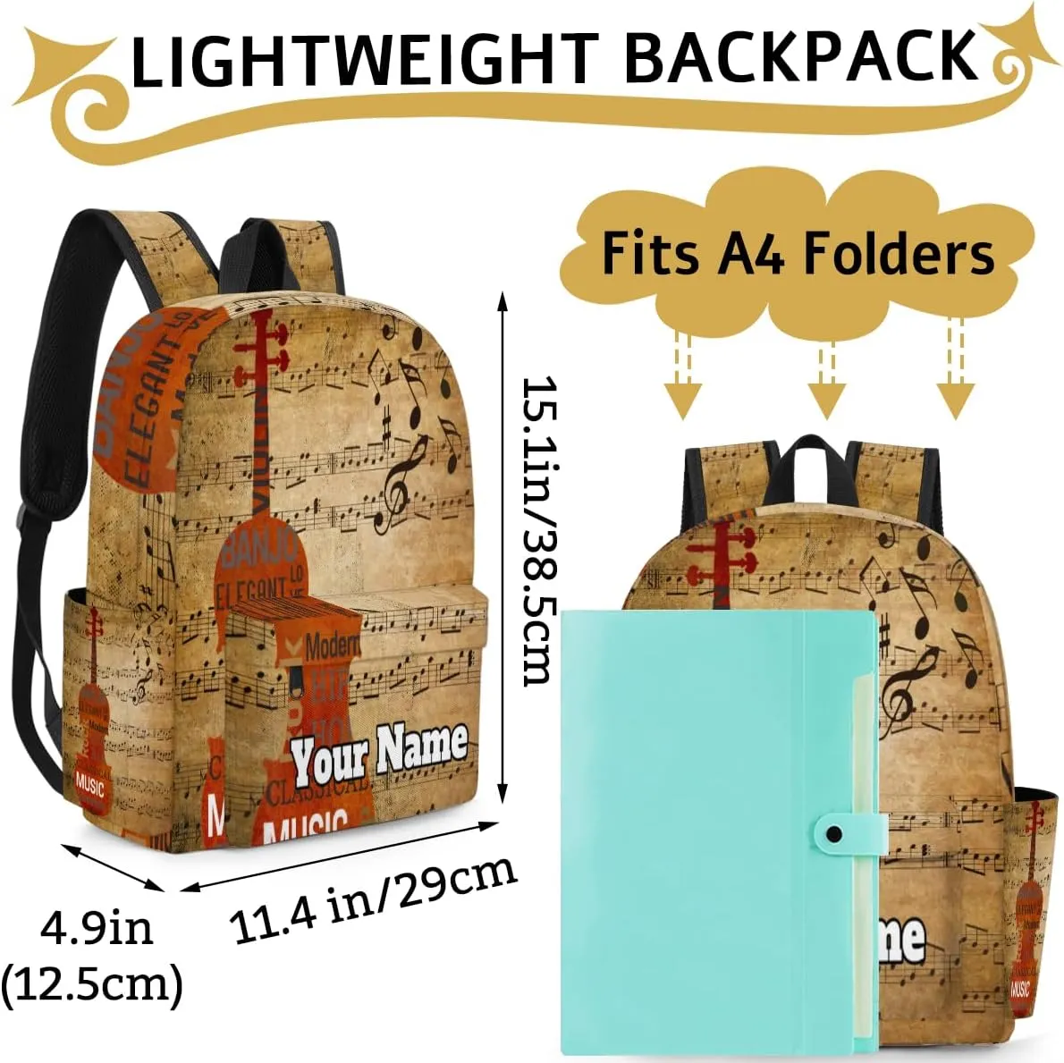 Personalized Guitar Preschool Toddler Backpack for Boys Girls Custom Kids Name Small Bookbags Kindergarten Elementary Backpack, Music Note