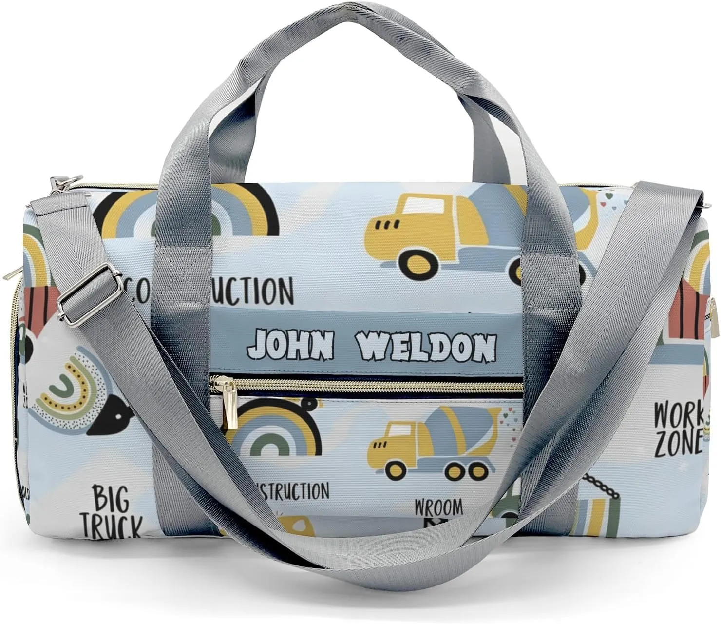 Personalized Gym Bag,Custom Name Big Trucks Wroom Sport Duffel Bag Weekender Carry On Travel Duffel Bag