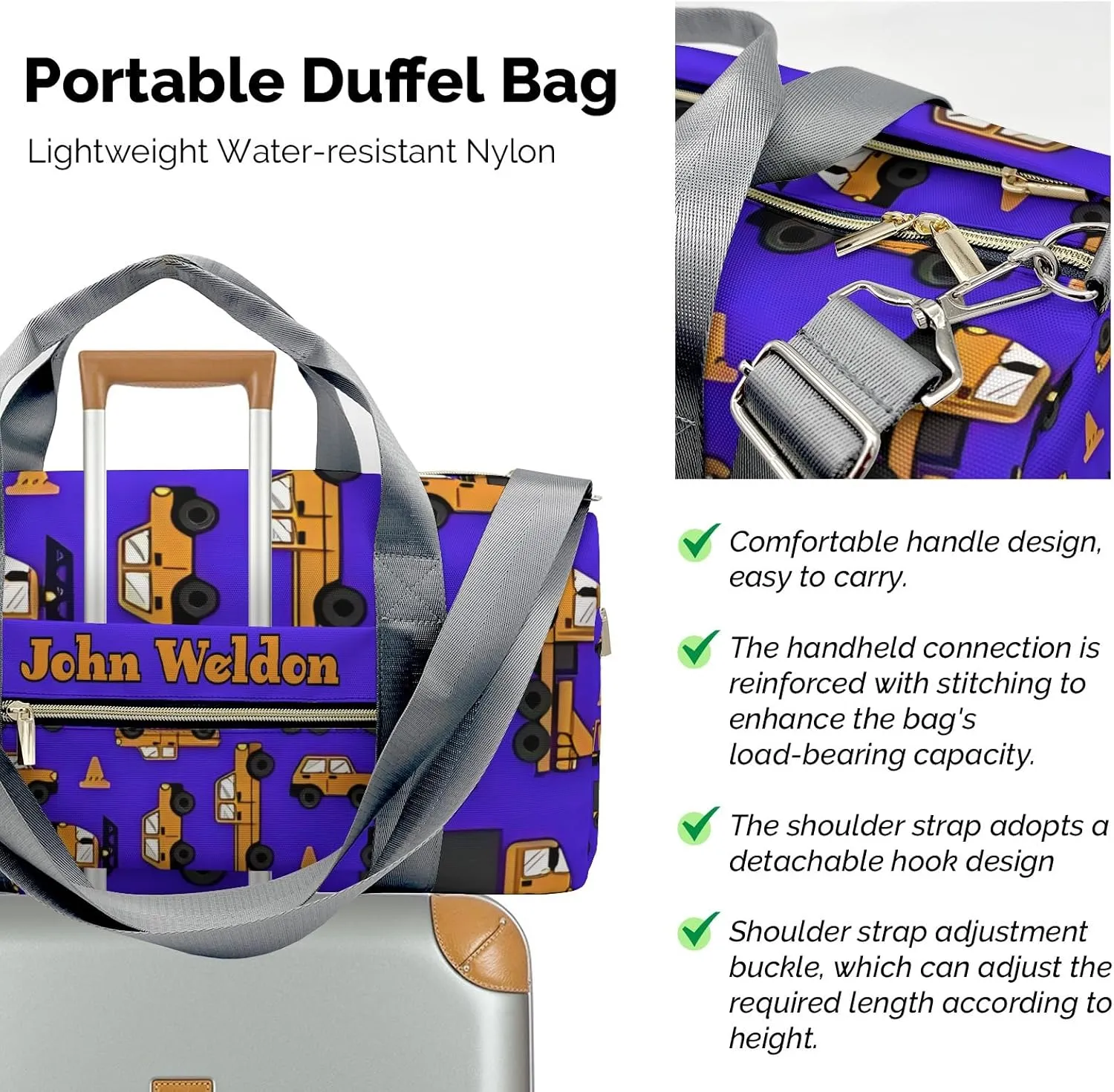 Personalized Gym Bag,Custom Name Work Cars Trucks Sport Duffel Bag Weekender Carry On Travel Duffel Bag
