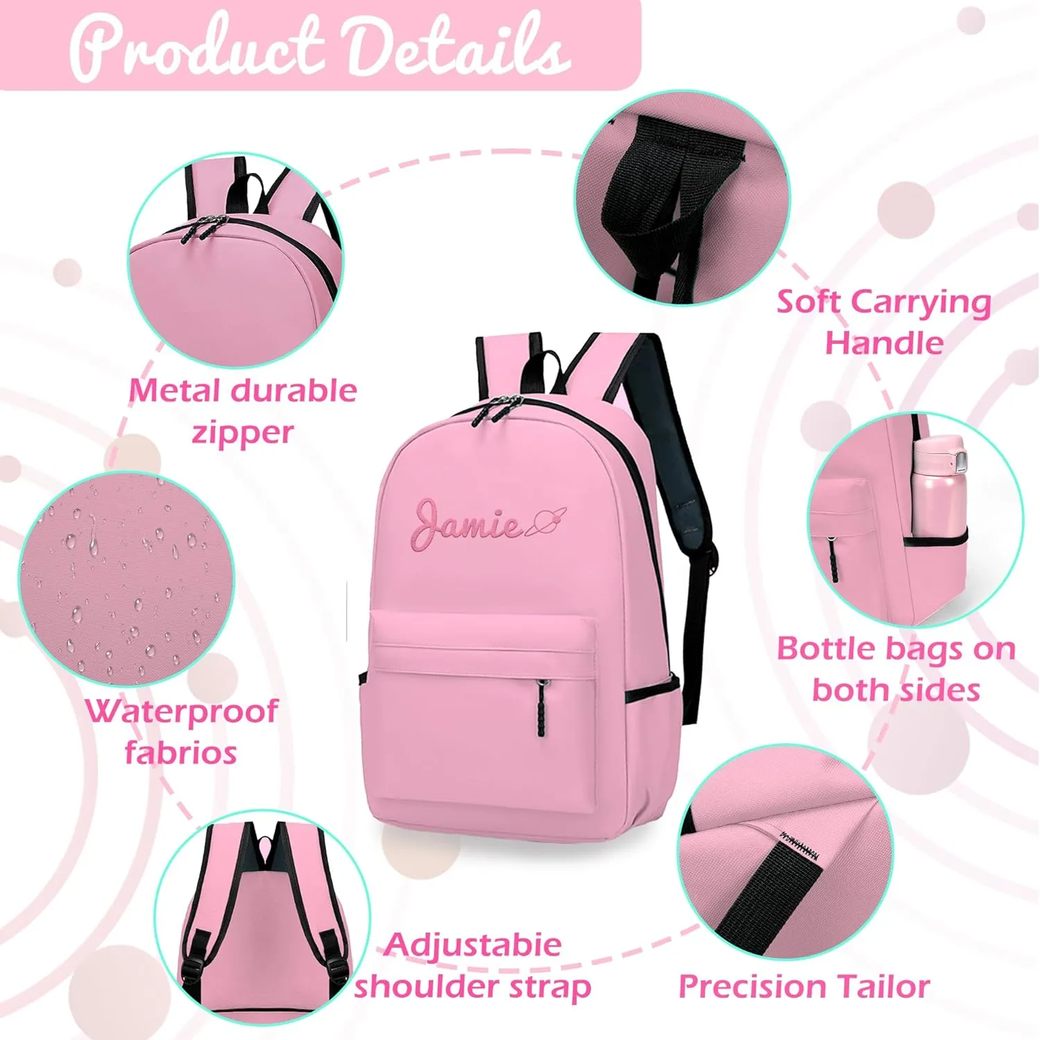 Personalized Kids Backpack for Teens Boys Girls, Custom Name Cute Kids School Backpack with Adjustable Padded Straps, Personalized Toddler Preschool Backpack, Back to School Gift for Boys Girls (Pink)