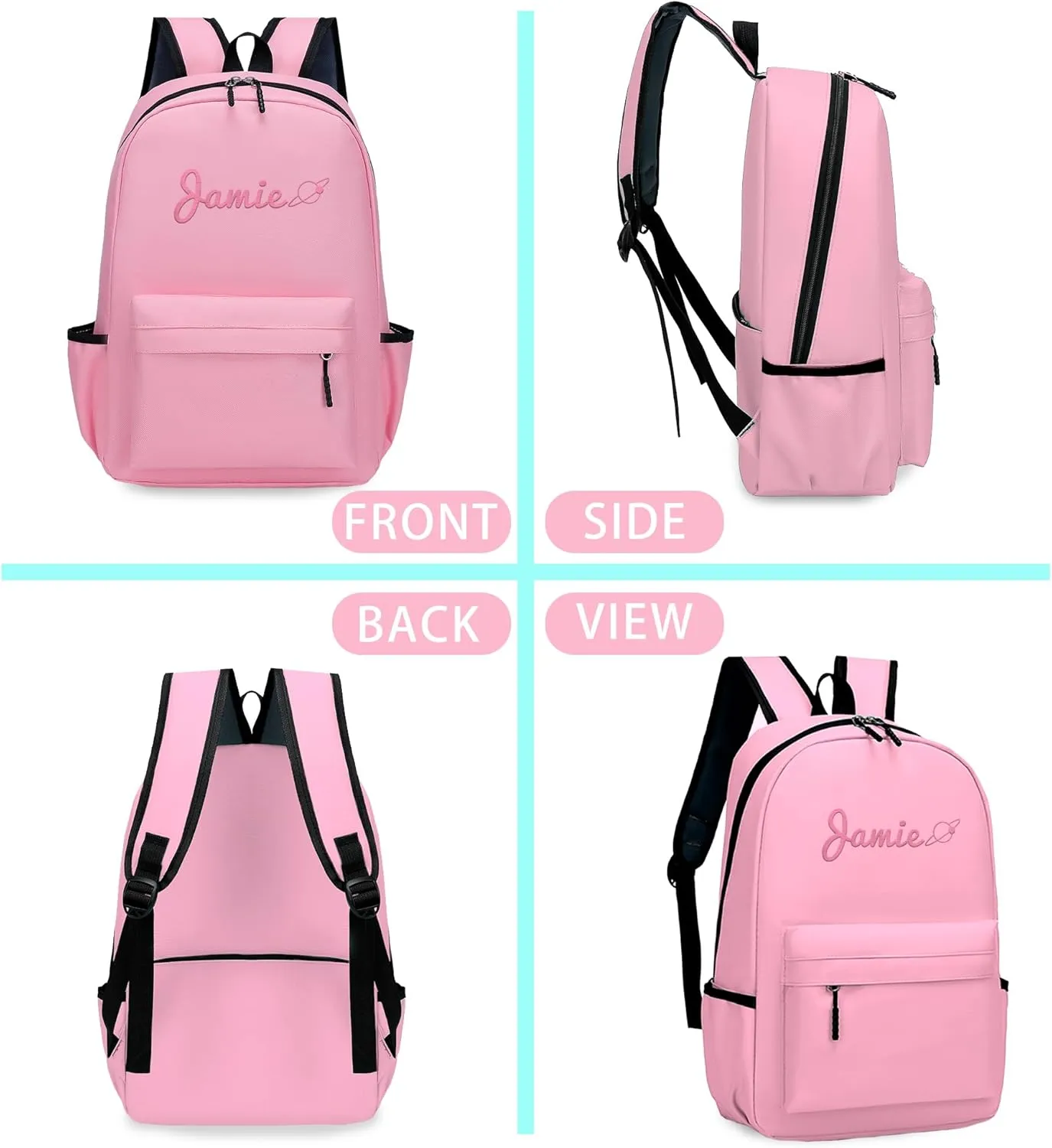 Personalized Kids Backpack for Teens Boys Girls, Custom Name Cute Kids School Backpack with Adjustable Padded Straps, Personalized Toddler Preschool Backpack, Back to School Gift for Boys Girls (Pink)