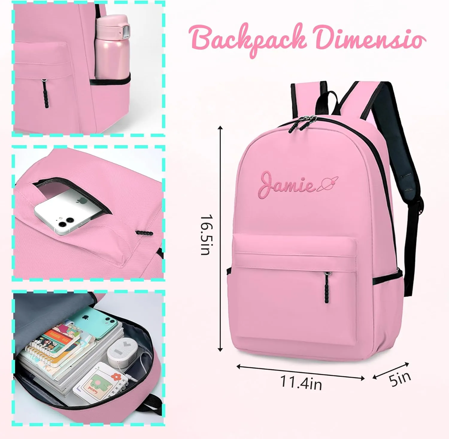 Personalized Kids Backpack for Teens Boys Girls, Custom Name Cute Kids School Backpack with Adjustable Padded Straps, Personalized Toddler Preschool Backpack, Back to School Gift for Boys Girls (Pink)