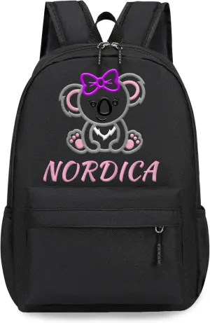 Personalized Kids Backpack for Teens Girls, Custom Name Elephant Cute Kids School Backpack with Adjustable Padded Straps, Personalized Toddler Preschool Backpack, Back to School Gift for Girls(Black)
