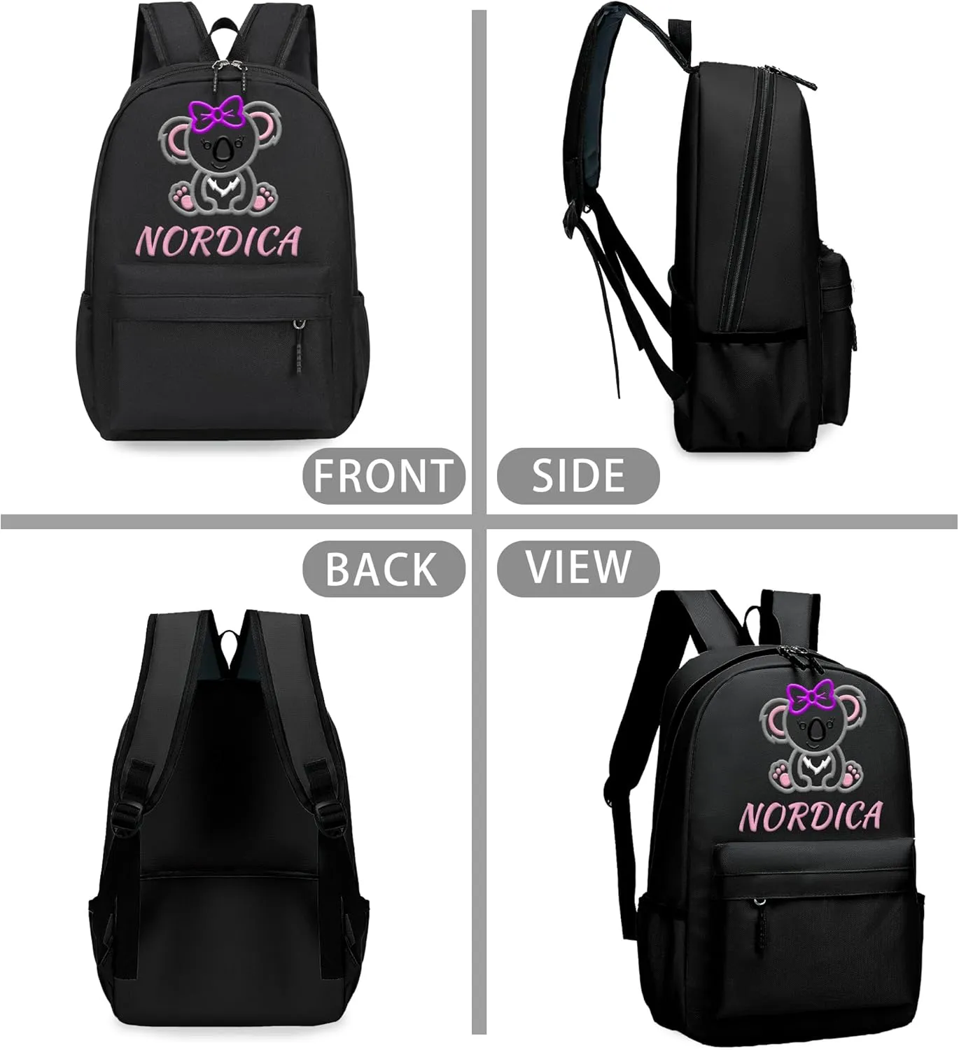 Personalized Kids Backpack for Teens Girls, Custom Name Elephant Cute Kids School Backpack with Adjustable Padded Straps, Personalized Toddler Preschool Backpack, Back to School Gift for Girls(Black)