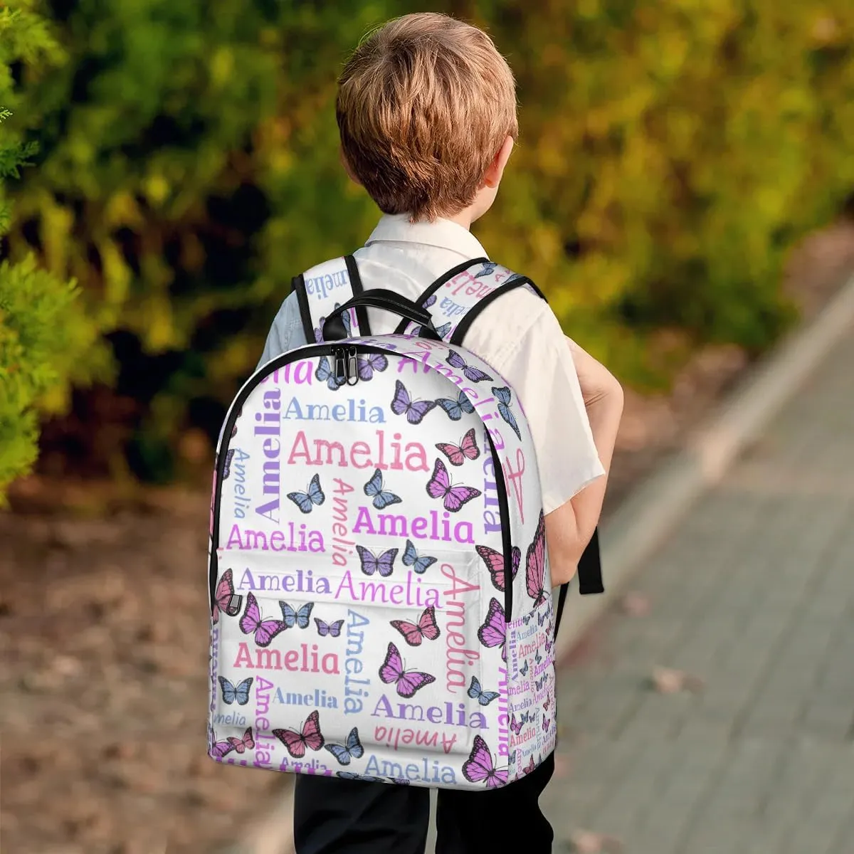 Personalized Kids Backpack School Bags for Girls, Custom Students Backpack Shoulder Bag Laptop Backpack Bookbag Gift for College School Travel Sport Butter Glitter White