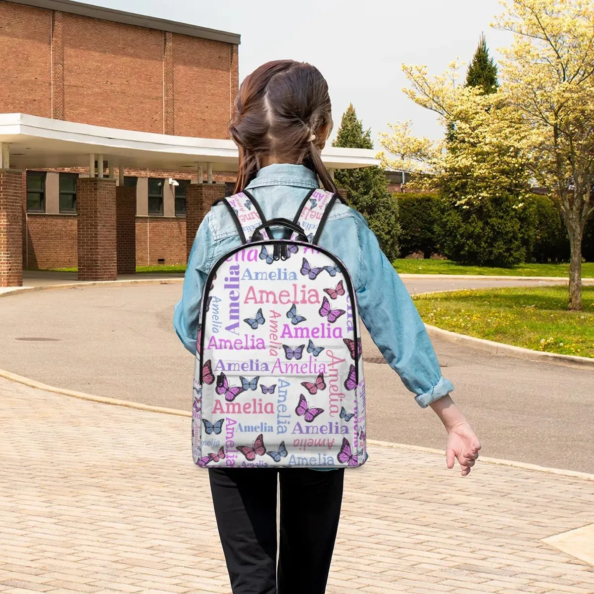 Personalized Kids Backpack School Bags for Girls, Custom Students Backpack Shoulder Bag Laptop Backpack Bookbag Gift for College School Travel Sport Butter Glitter White