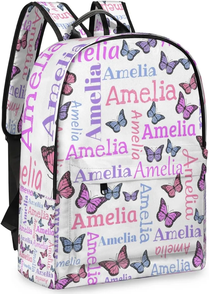 Personalized Kids Backpack School Bags for Girls, Custom Students Backpack Shoulder Bag Laptop Backpack Bookbag Gift for College School Travel Sport Butter Glitter White