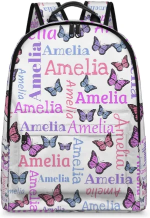 Personalized Kids Backpack School Bags for Girls, Custom Students Backpack Shoulder Bag Laptop Backpack Bookbag Gift for College School Travel Sport Butter Glitter White