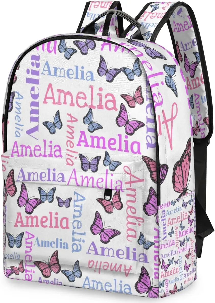 Personalized Kids Backpack School Bags for Girls, Custom Students Backpack Shoulder Bag Laptop Backpack Bookbag Gift for College School Travel Sport Butter Glitter White