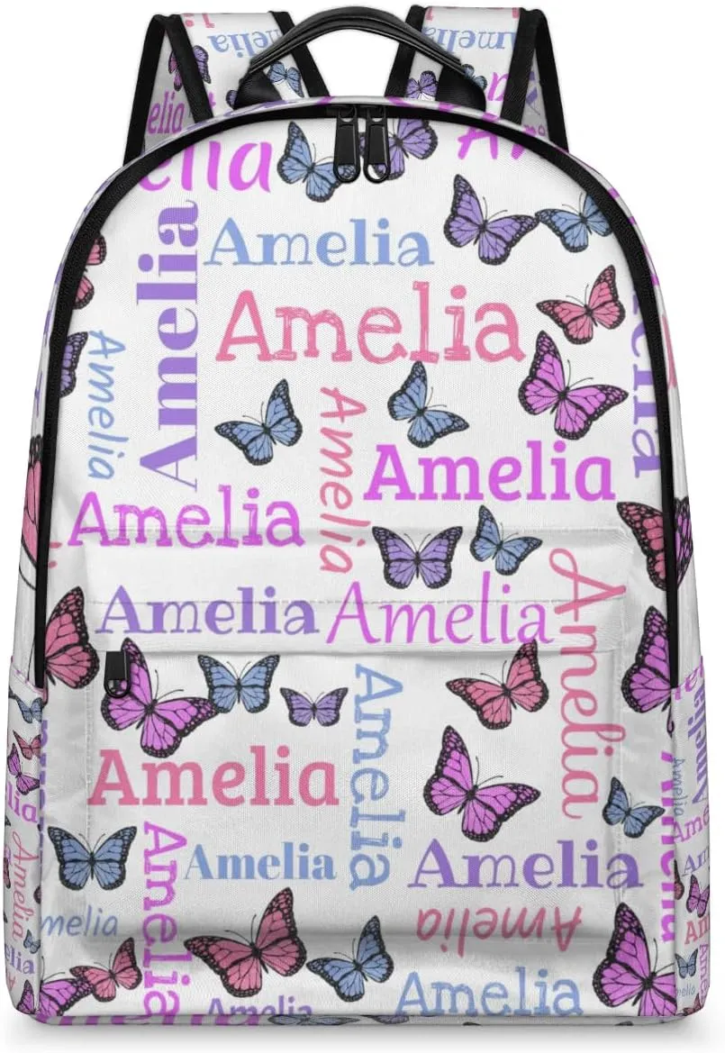 Personalized Kids Backpack School Bags for Girls, Custom Students Backpack Shoulder Bag Laptop Backpack Bookbag Gift for College School Travel Sport Butter Glitter White