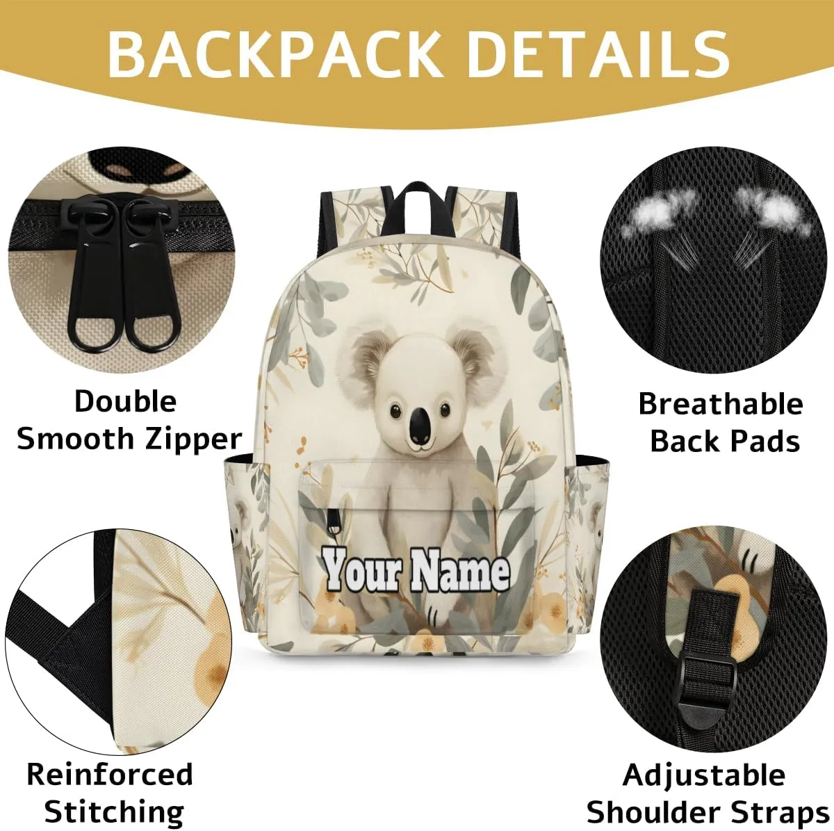 Personalized Koala Flower Preschool Toddler Backpack for Boys Girls Custom Kids Name Small Bookbags Kindergarten Elementary Backpack, Cute Koalas